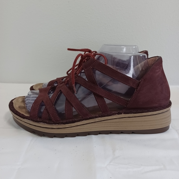 Naot Ghillie Platform wedge strappy sandals Burgundy lace-up size 39 - Picture 4 of 10